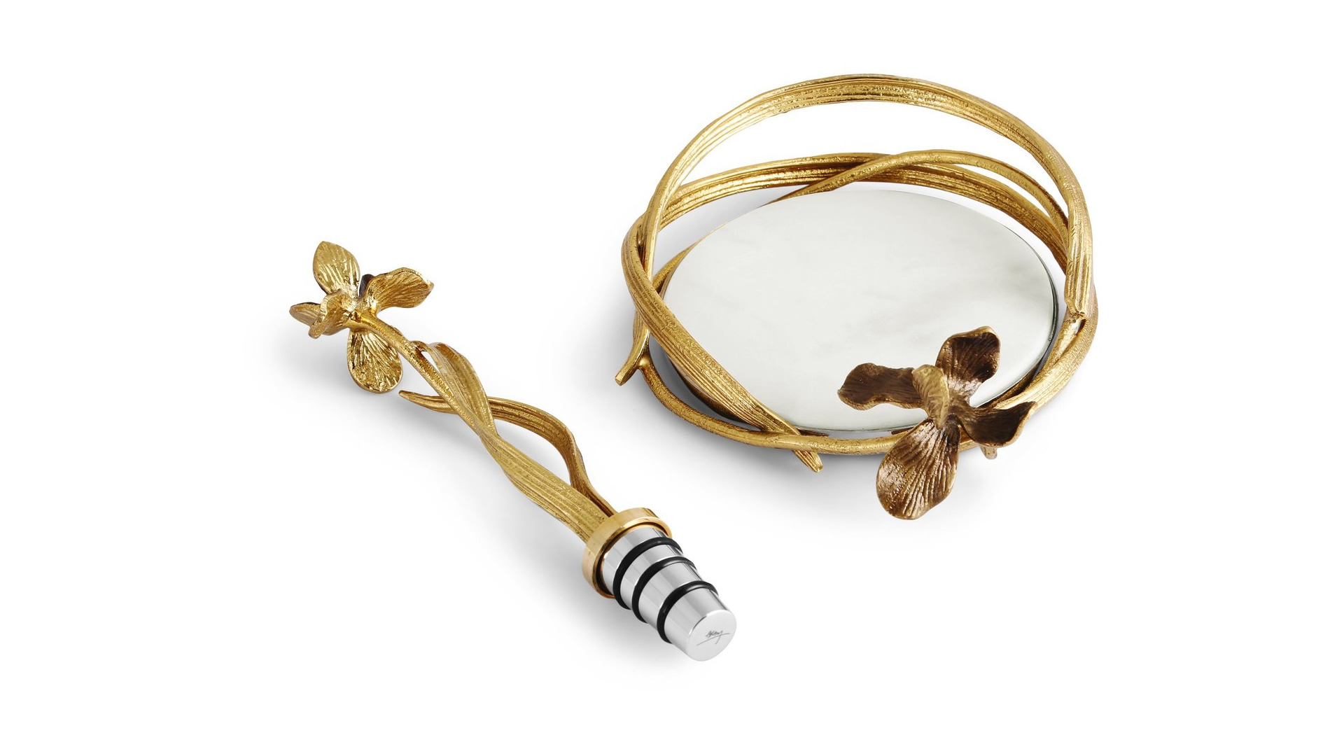 10663683 Michael Aram Набор подставка и стоппер для бутылки Michael Aram Черный ирис 14см, 16см, латунь Латунь  - Вид №2