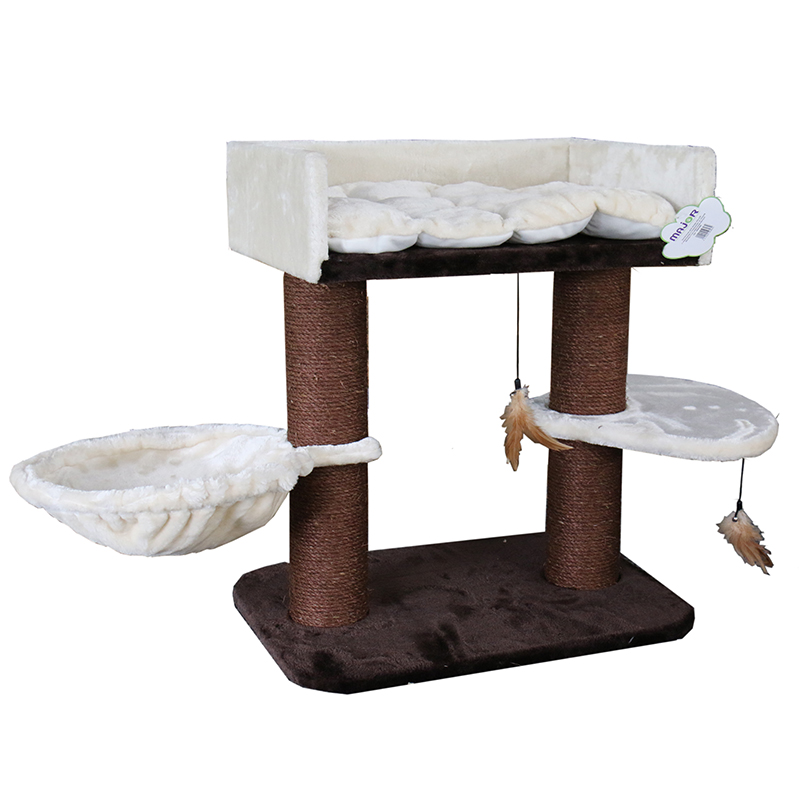 ПР0041385 Когтеточка для кошек с лежанками и игрушками из перьев 65x50x71см коричнево-белый Foxie 