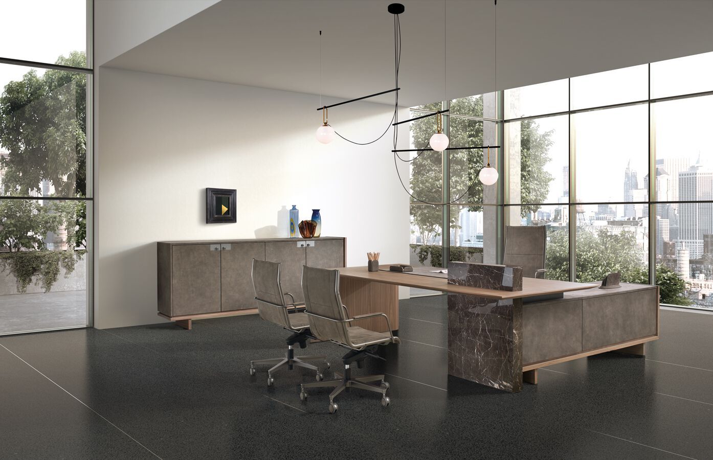 Деревянный и мраморный угловой рабочий стол i 4 Mariani Декартовый ARCH-00146694 - Вид №2