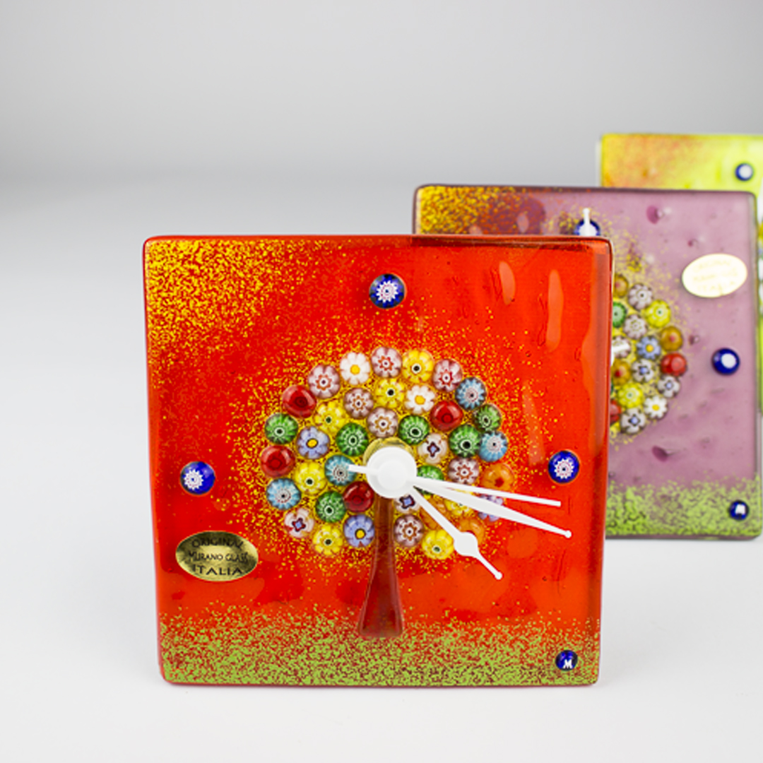 3040 ORIGINALMURANOGLASS Настольные часы- разноцветные- canne-муранское стекло 10 см  - Вид №1