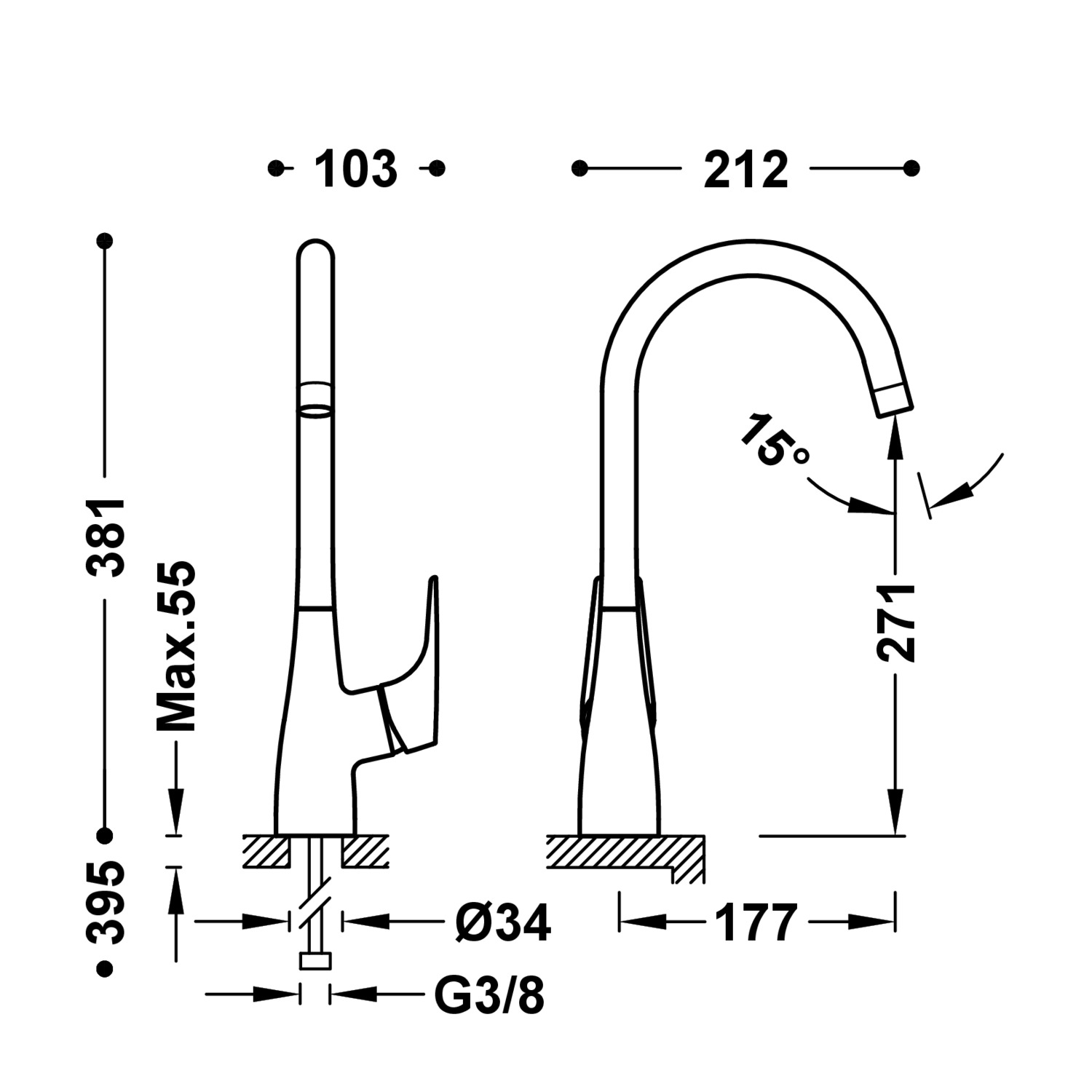 Смеситель для умывальника CANIGÓ PLUS XXL с одной ручкой и боковым рычагом-21830813 TRES Canigo - Вид №1