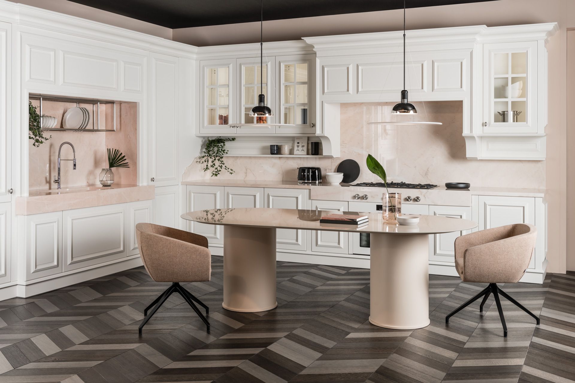 Деревянная линейная кухня с ручками L'Ottocento цветочный ARCH-00047043 - Вид №1