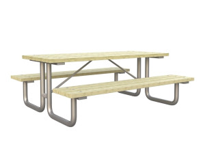 Прямоугольный стол для пикника из сосны со встроенными скамейками