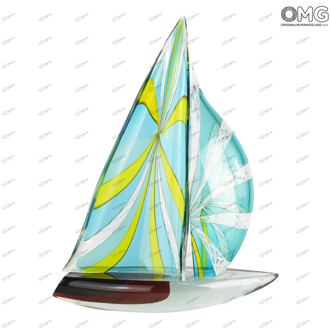 4598 ORIGINALMURANOGLASS Скульптура Голубой Парусник - муранское стекло 45 см 