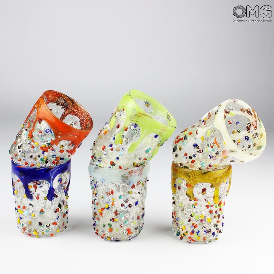 923 ORIGINALMURANOGLASS Набор из 6 стаканов - Arlecchino Goto con Murrine e Argento - муранское стекло OMG 8 см  - Вид №1