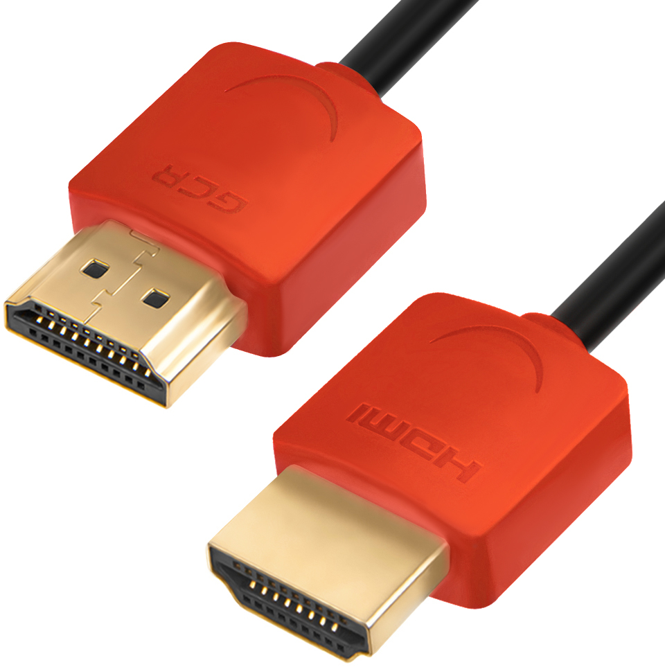 GCR-HM550-0.3m кабель 0.3m hdmi версия 1.4, черный, красные коннекторы, slim od3.8mm, 32/32 awg, позолоченные контакты, ethernet 10.2 гбит/с, 3d, 4k, premium , экран Greenconnect Santreyd 