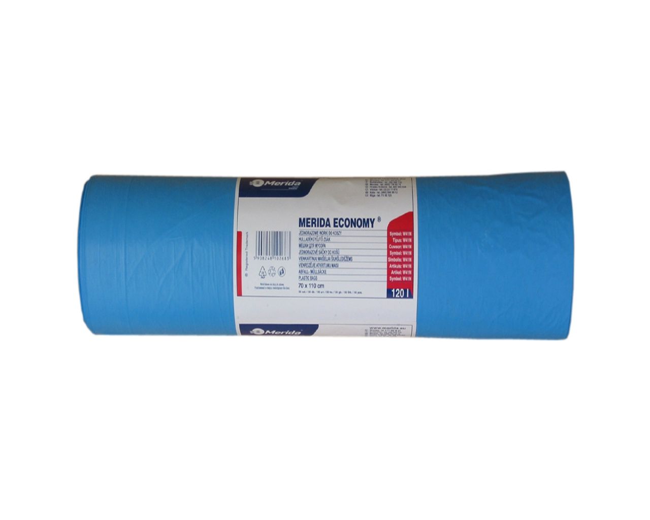 W41N Одноразовые мешки для мусора ЭКОНОМ, 70 x 110 см, вместимость 120 л, рулон 50, СИНИЙ, HDPE Merida 