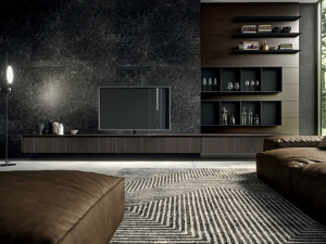 Оборудованная эвкалиптовая стена с подставкой для телевизора