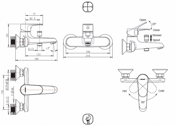 Смеситель для ванны короткий излив ALFA F6120178CP-01 bravat - Вид №1