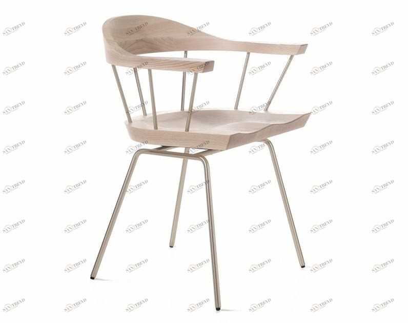 BassamFellows Стул из стали и дерева с подлокотниками Spindle Cb-28s+cb-208