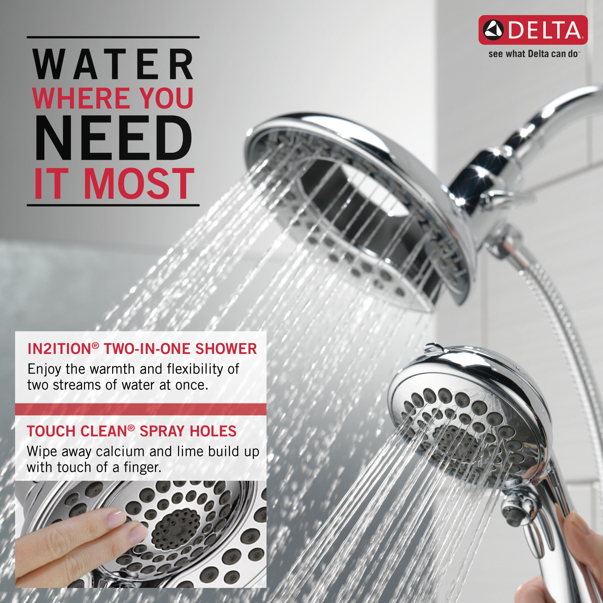 58569-PK In2ition® Душ 2 в 1 с 5 настройками Delta Faucet Universal Showering Хром  - Вид №1