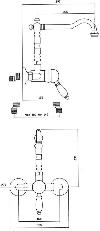 BLEU PROVENCE Смеситель для умывальника настенный на 2 отверстия Rubinetti per lavabo Rk06 - Вид №1
