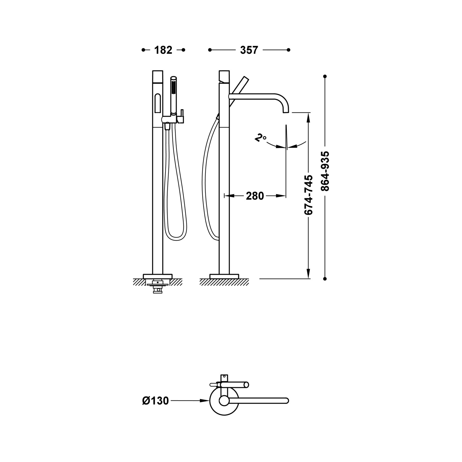 РАБОЧИЙ Напольный смеситель для ванны-26247006 НМ TRES 26247006NM - Вид №1