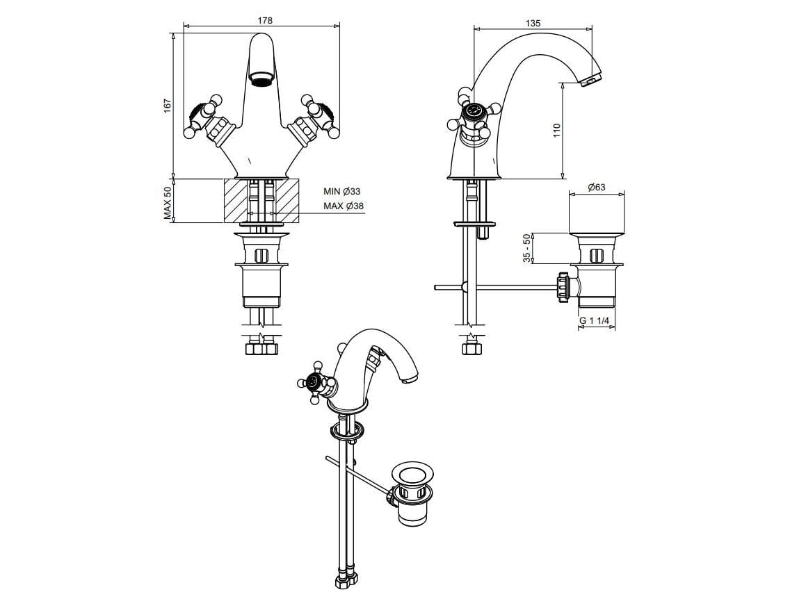 Хромированный латунный смеситель для раковины с одним отверстием Bugnatese ARCADIA ARCH-00105406 - Вид №2