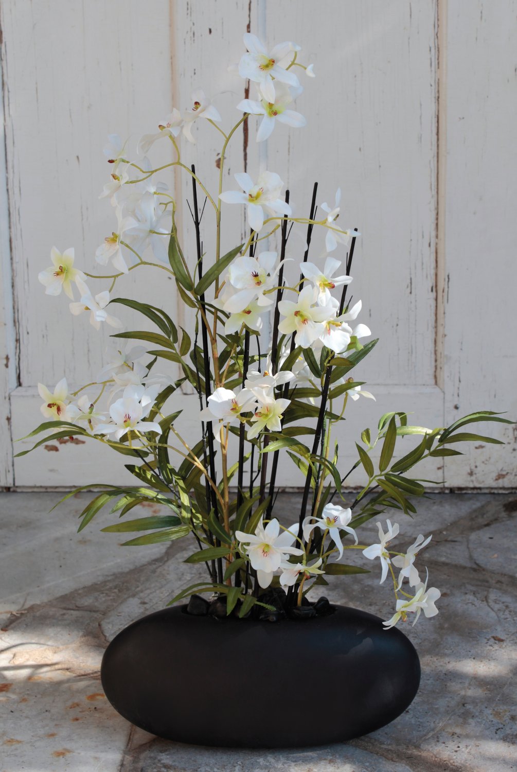 2782 778 a3 Искусственная орхидея дендробиум и бамбук в керамическом горшке, 65 см, real touch soft, бежево-белый H-andreas  - Вид №4