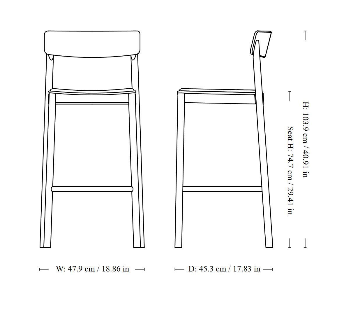 Твердый деревянный барный стул с мягким сиденьем &Tradition Betty ARCH-00140358 - Вид №9