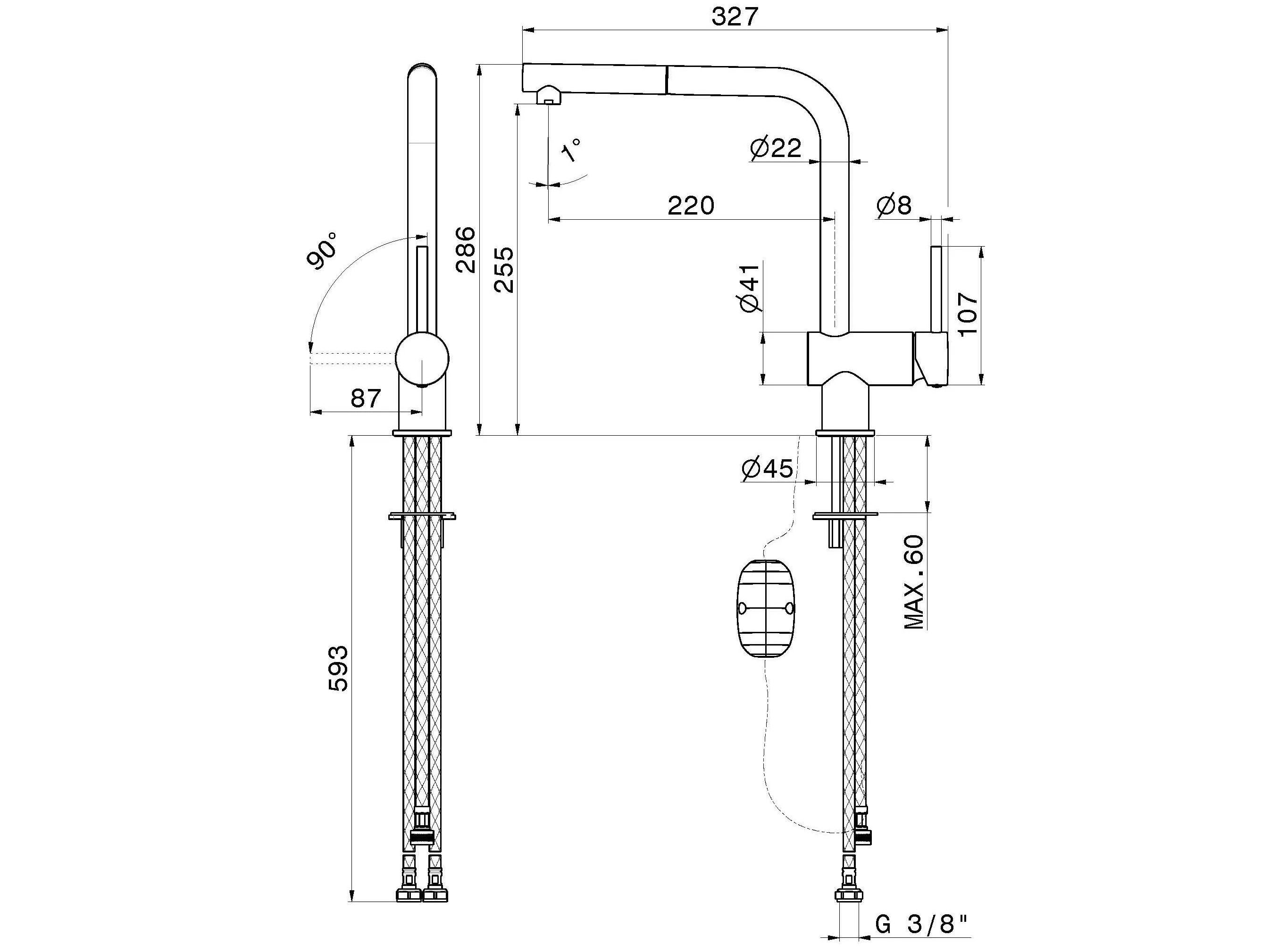 Смеситель для кухни с поворотным изливом и выдвижным ручным душем Newform XT KITCHEN ARCH-00015781
