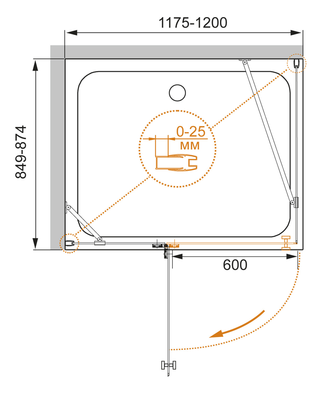 Душевой уголок CEZARES CRYSTAL-S-AH-1-120/90-C-Cr-R - Вид №1