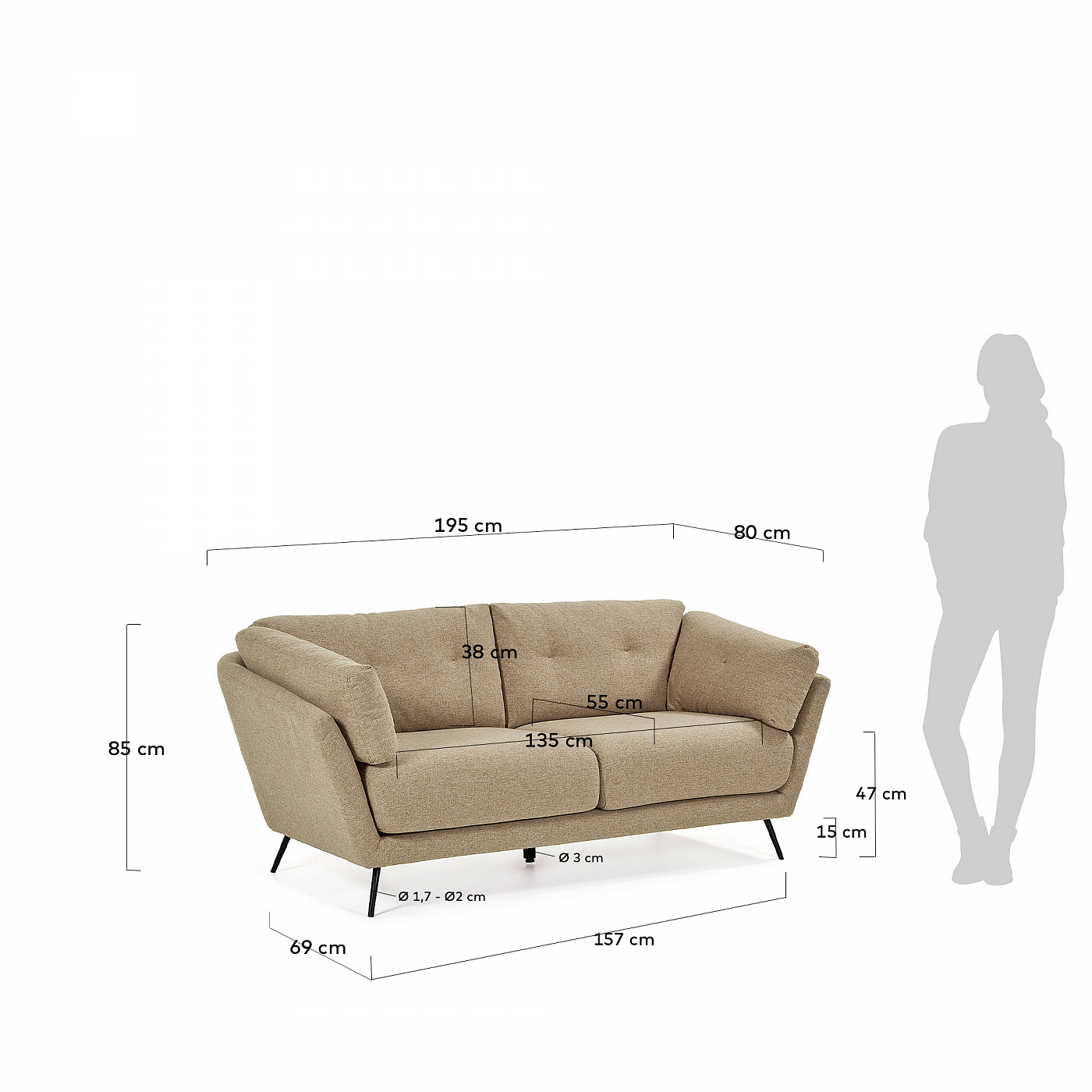 069458 Диван 3х местный коричневый La Forma Sahira 