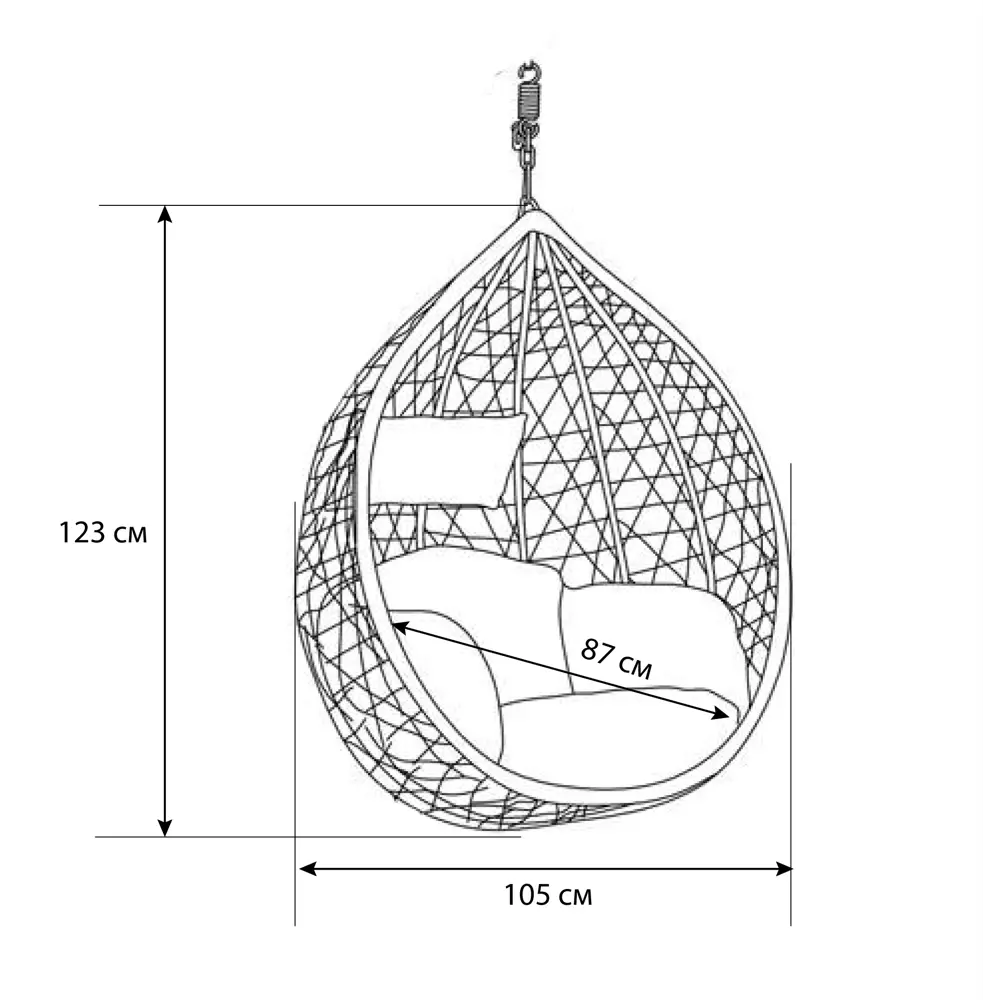 Кресло подвесное GreenGard Марокко 87х105х123 см металл/искусственный ротанг белый/серый 84688424 STLM-2134523 Подвесное кресло без опоры - Вид №2