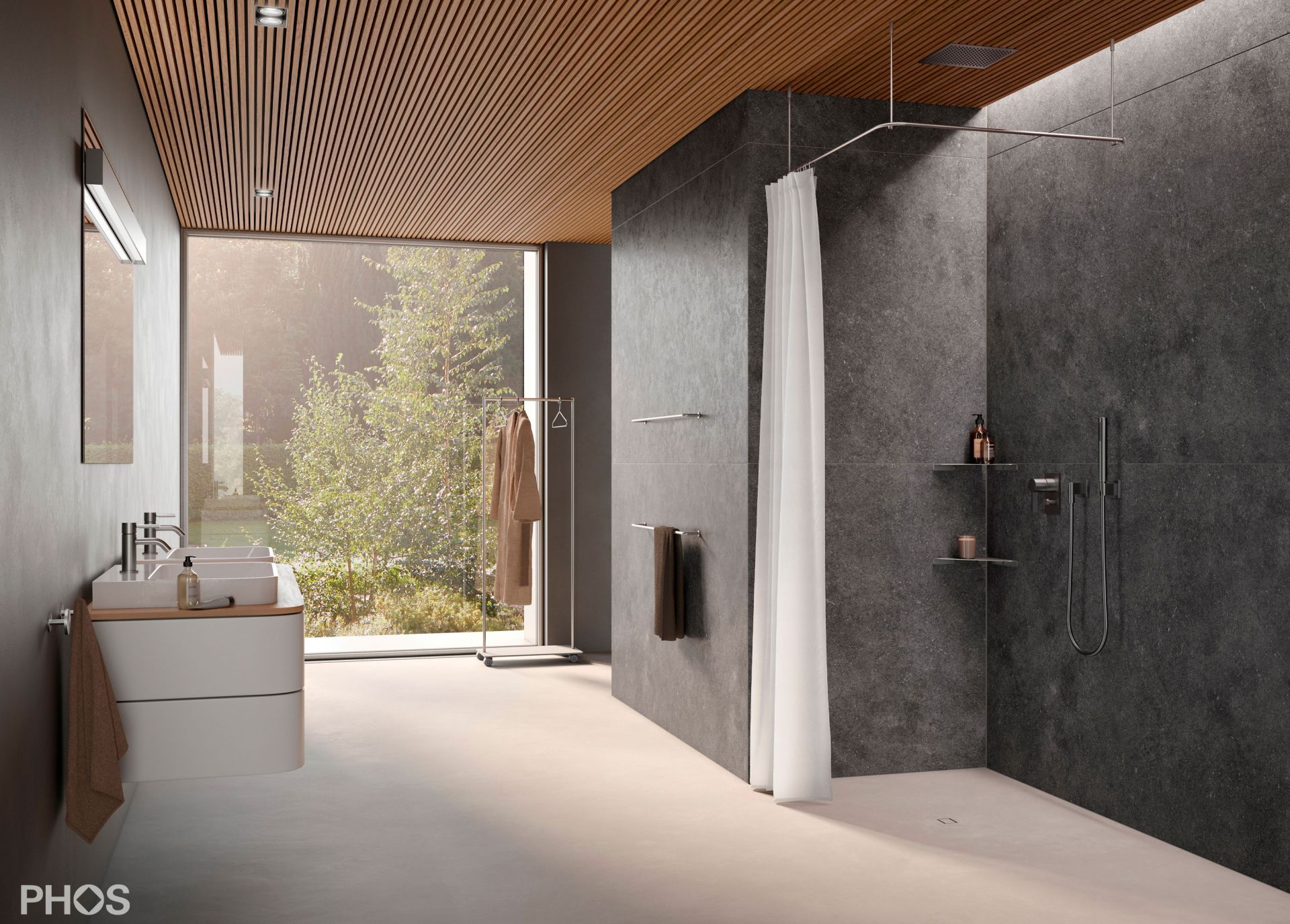 DSE900-750F L-образный карниз для душевой занавески, 90 x 75 см, для крепления к потолку PHOS  - Вид №1