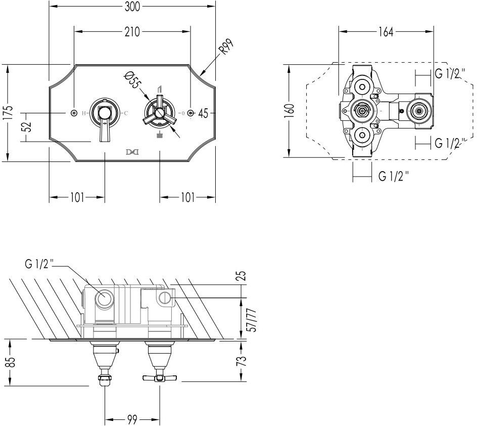Devon&Devon Термостатический смеситель для душа из латуни с переключателем Time 2time249cr - Вид №1