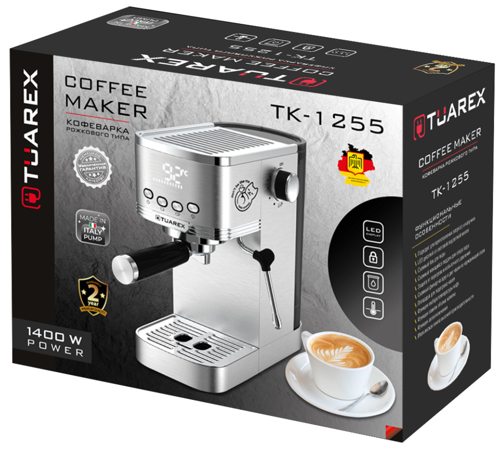 9101107 Кофеварка рожковая Tuarex TK-1255 серебристый STDN-0010108 - Вид №5