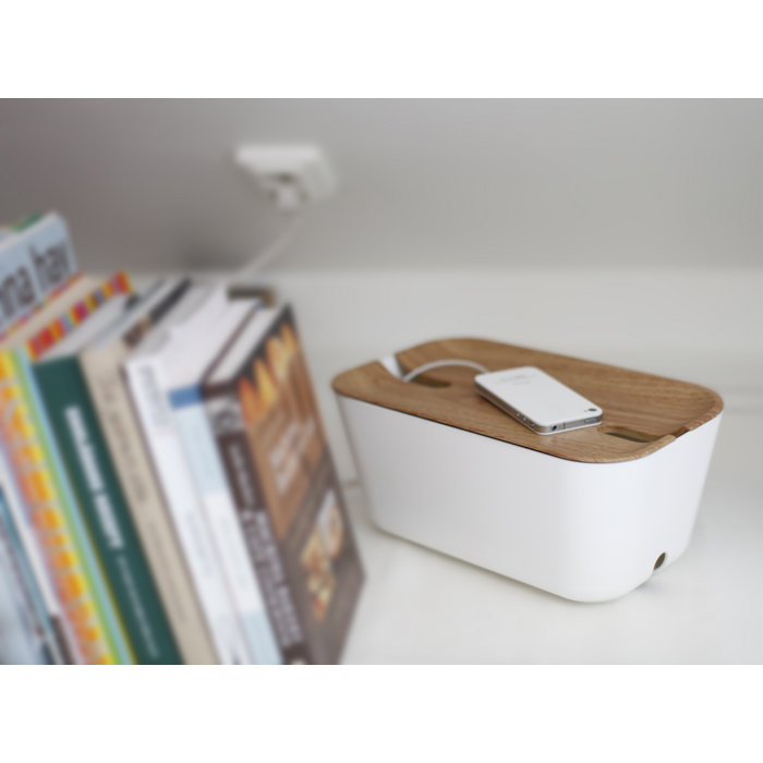 Органайзер белый для проводов средний с деревянной крышкой Hideaway BOSIGN  00-3872051 Белый  - Вид №3