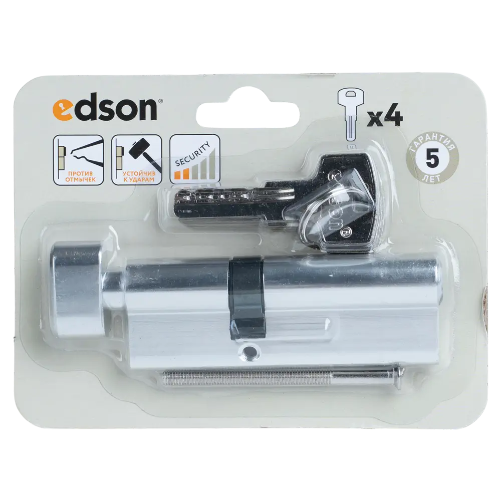 Цилиндр EDS-CYL 35x55 мм ключ/вертушка цвет хром EDSON STLM-2175740 - Вид №4