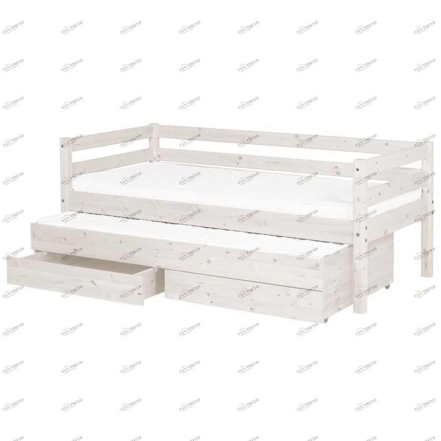 Кровать Flexa Classic с выдвижным спальным местом и ящиками, белая, 190 см 9010156201