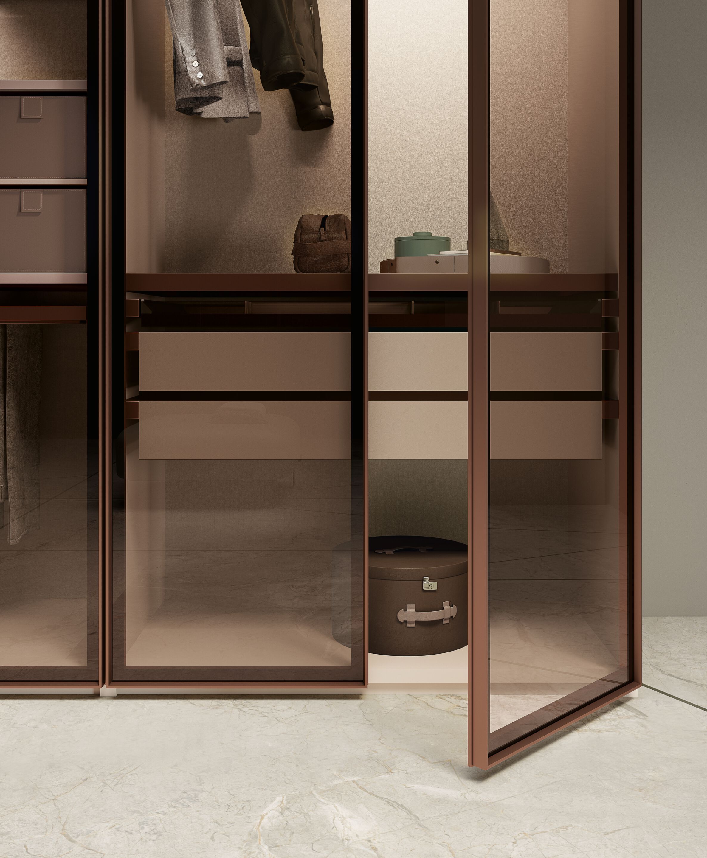 Модульная деревянная и стеклянная гардеробная со встроенным освещением Bizzotto Italia Нара ARCH-00066082 - Вид №4