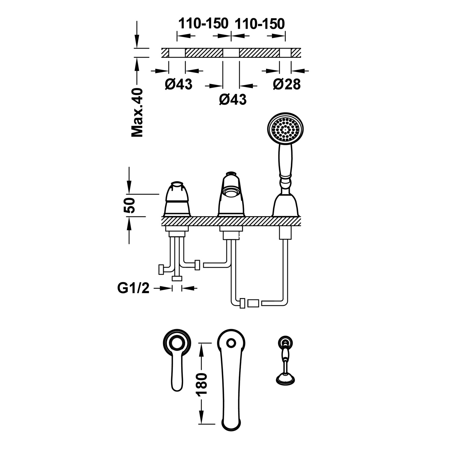 Смеситель для ванны TRES CLASIC с одной ручкой -24214501AC TRES  - Вид №1