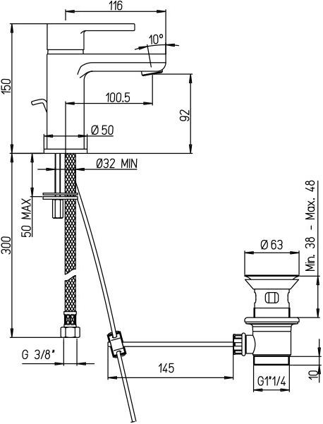 Paini Arena 92CR211FTKM смеситель для раковины с донным клапаном - Вид №2