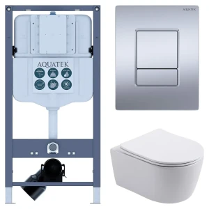 Комплект инсталляции Aquatek Pneumo N 49 с безободковым унитазом Aquatek Европа клавиша Aquatek Pnn-0000003 серая