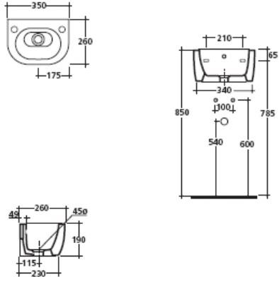 9917 Подвесная раковина настенная прямоугольная Galassia EDEN белая - Вид №2