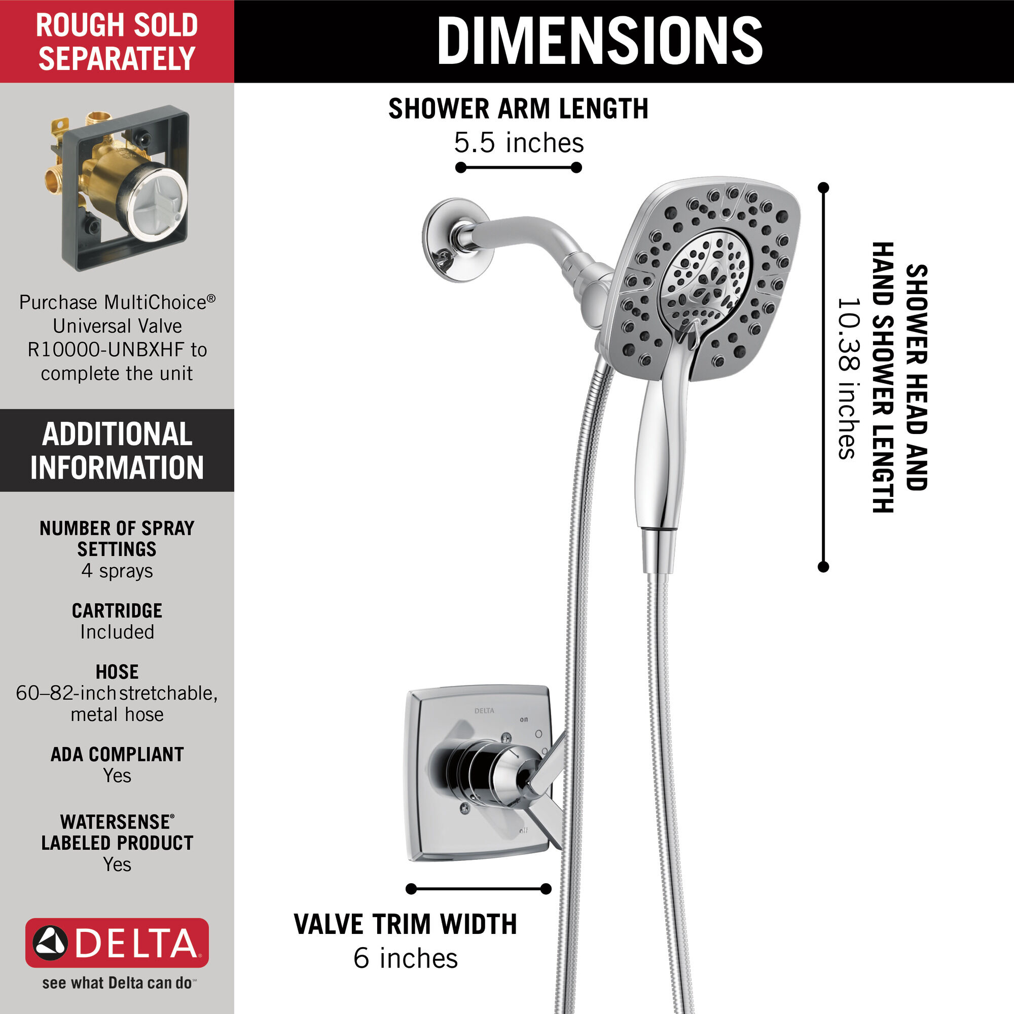 T17264-I Облицовка для душа Monitor® серии 17 с In2ition® Delta Faucet Ashlyn Хром  - Вид №8