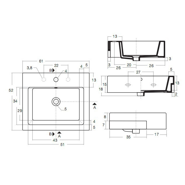 41817 Полувстраиваемая раковина консольная 50 см белая AXA White Stone Santreyd  - Вид №1