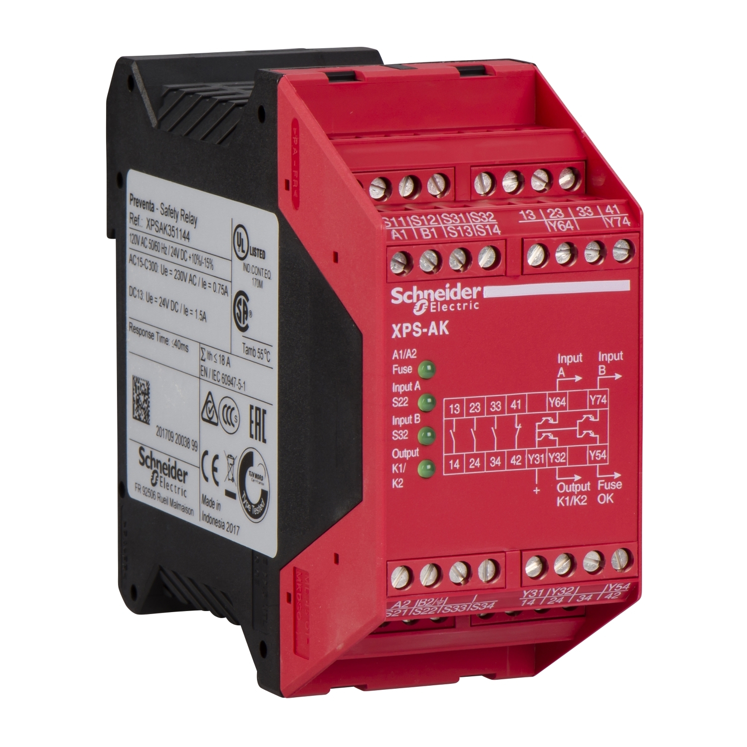 XPSAC3421P МОДУЛЬ БЕЗОПАСНОСТИ КАТ. 3 115В Schneider Electric Оборудование безопасности 