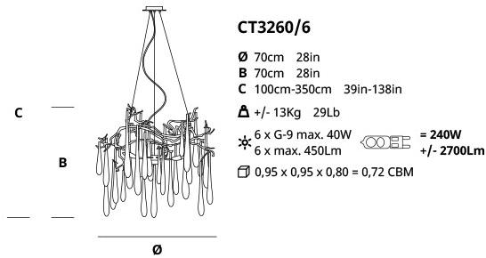 Serip Подвесной светильник из бронзы ручной работы Aqua Ct3260/6 - Вид №1