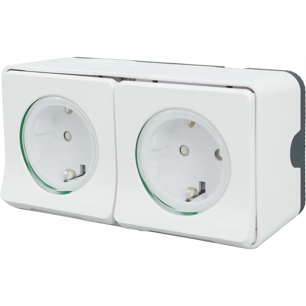 Розетка двойная накладная влагозащищённая Schneider Electric Mureva Styl с заземлением с крышкой и шторками IP55 белый 82307261 STLM-2053286 - Вид №1