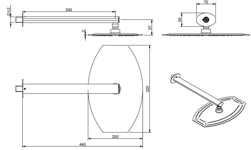 Набор для душа с одной ручкой из латуни с ручным душем Rubinetterie Treemme Hedo' ARCH-00116725 - Вид №2