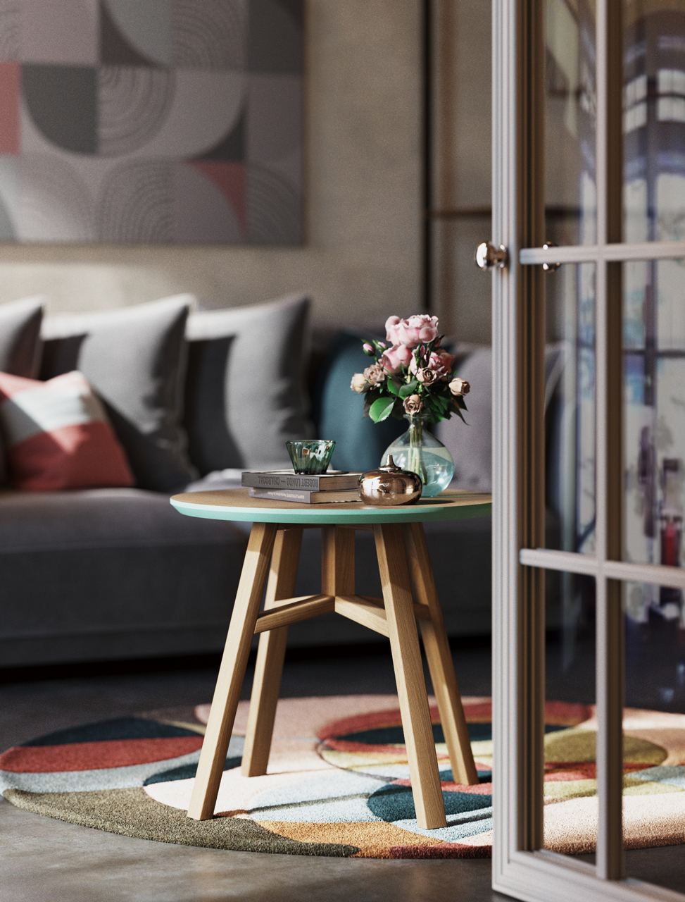 Приставной столик круглый дуб венге, платиновый 55 см Mack THE IDEA  210068 Коричневый  - Вид №2