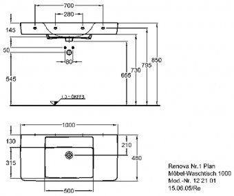 122101000 Подвесная раковина настенная прямоугольная Keramag  - Вид №1