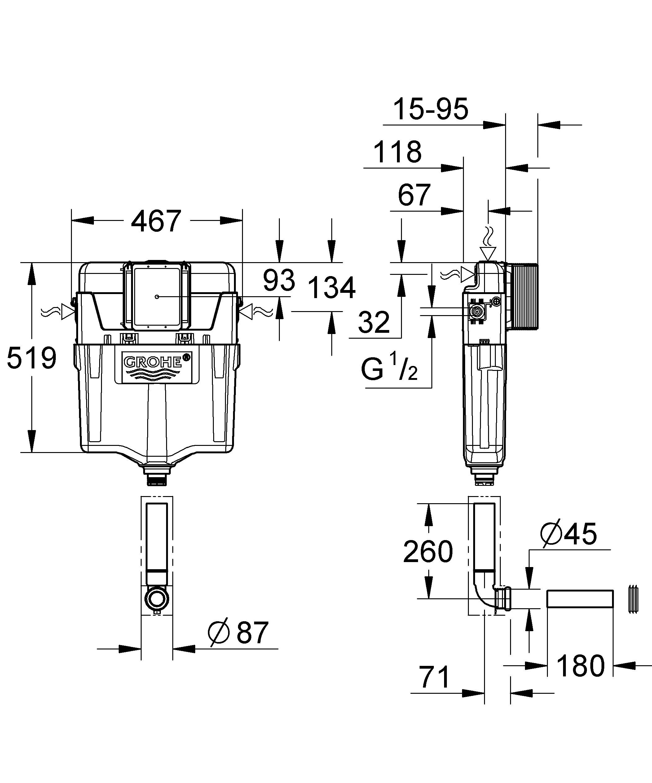 Смывной бачок скрытого монтажа для унитаза GROHE GD2 (38987000) Spare Parts - Вид №1