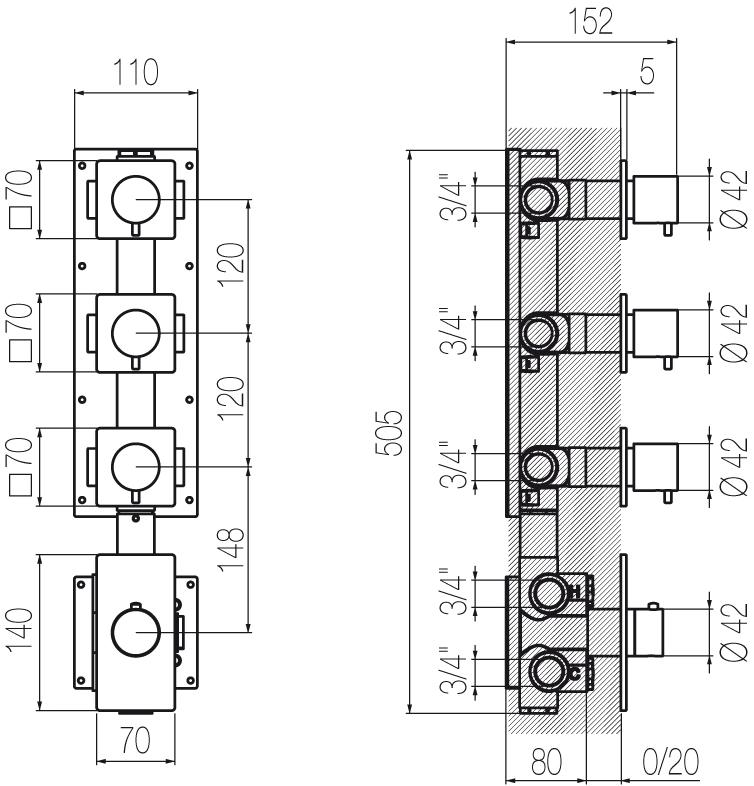 Radomonte Смеситель для душа из нержавеющей стали с переключателем на 4 отверстия Okami Ter56-o - Вид №1