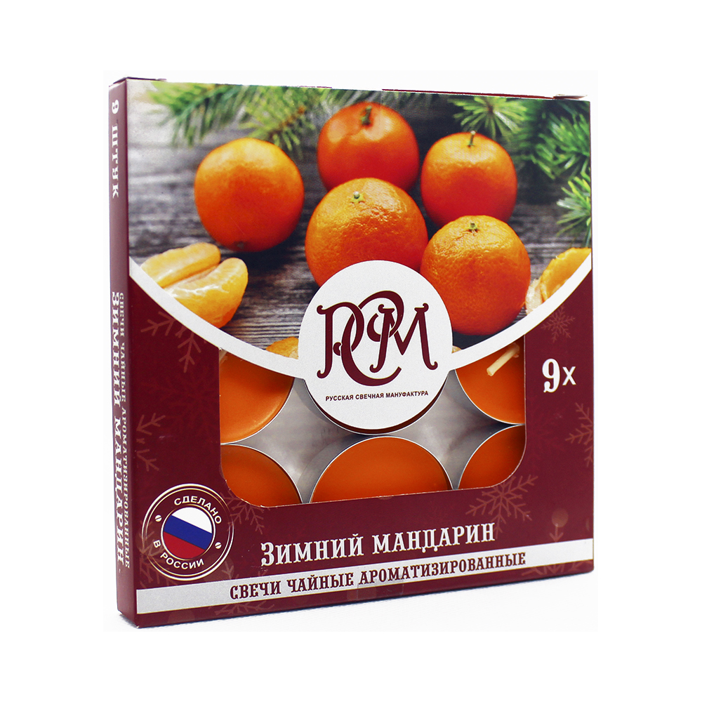 1300914 Свеча чайная 100 г 9 шт. "Зимний Мандарин" РСМ 
