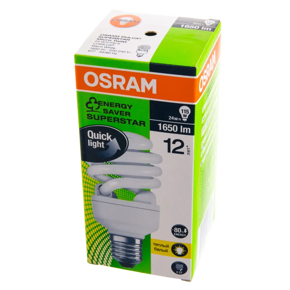Лампа энергосберегающая Osram спираль E27 23 Вт свет тёплый белый STLM-2082245 - Вид №1