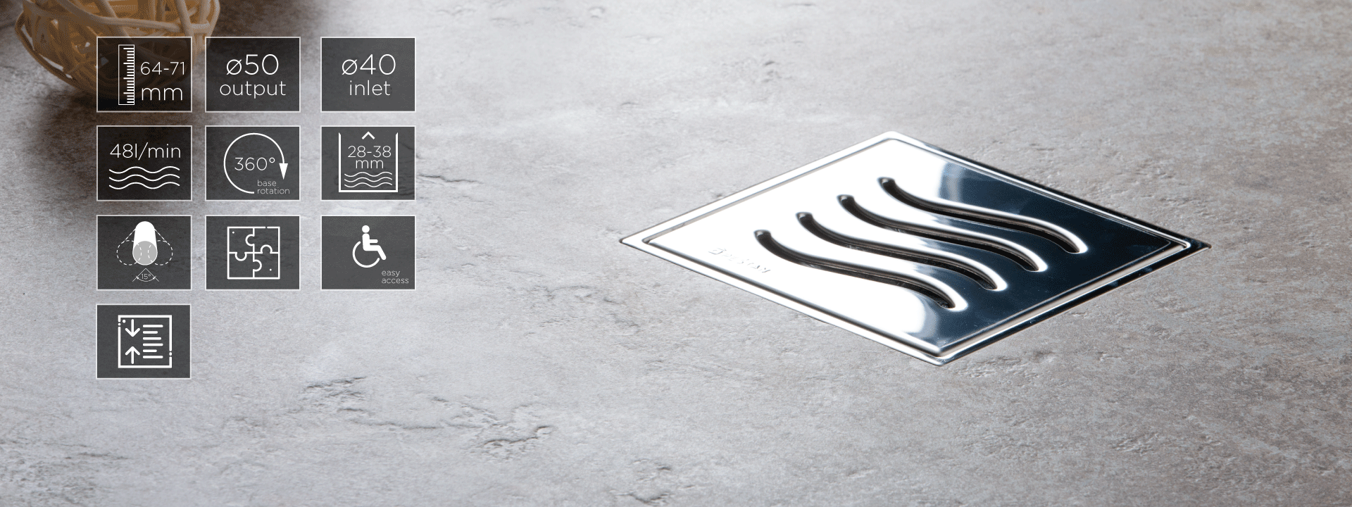 Точечный трап 150х150 мм CONFLUO STANDARD TIDE 1 MASK 13000070 PESTAN - Вид №1