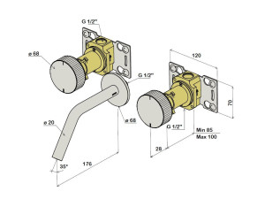 Настенный смеситель для раковины из нержавеющей стали с 3 отверстиями