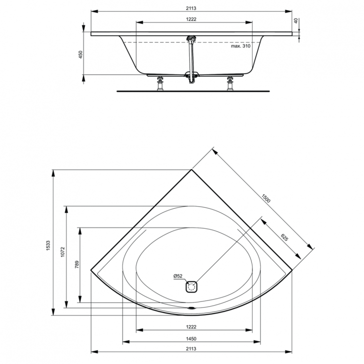 K746801 Угловая встраиваемая акриловая ванна 150X150 см Ideal Standard TONIC II - Вид №2